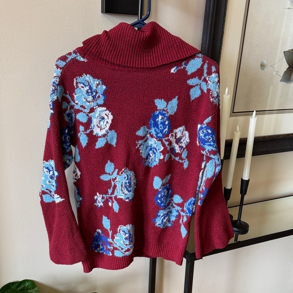 The Pioneer Woman Burgundy Floral Cowl Neck Sweater Small  A048 - Picture 6 of 9